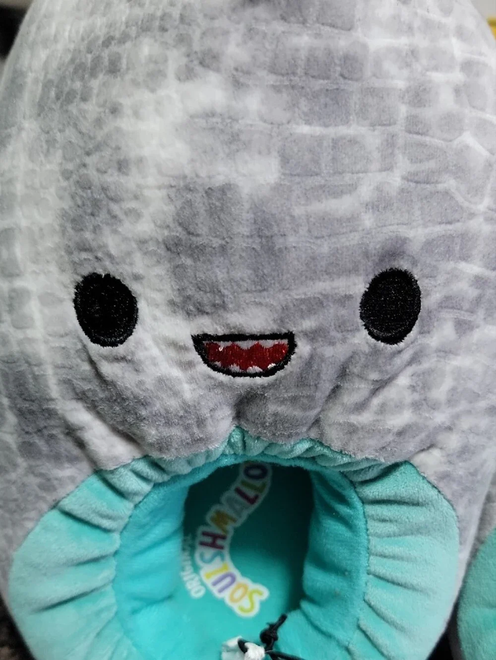 Squishmallows Gray & Teal Kids Plushy Slippers Size 4/5